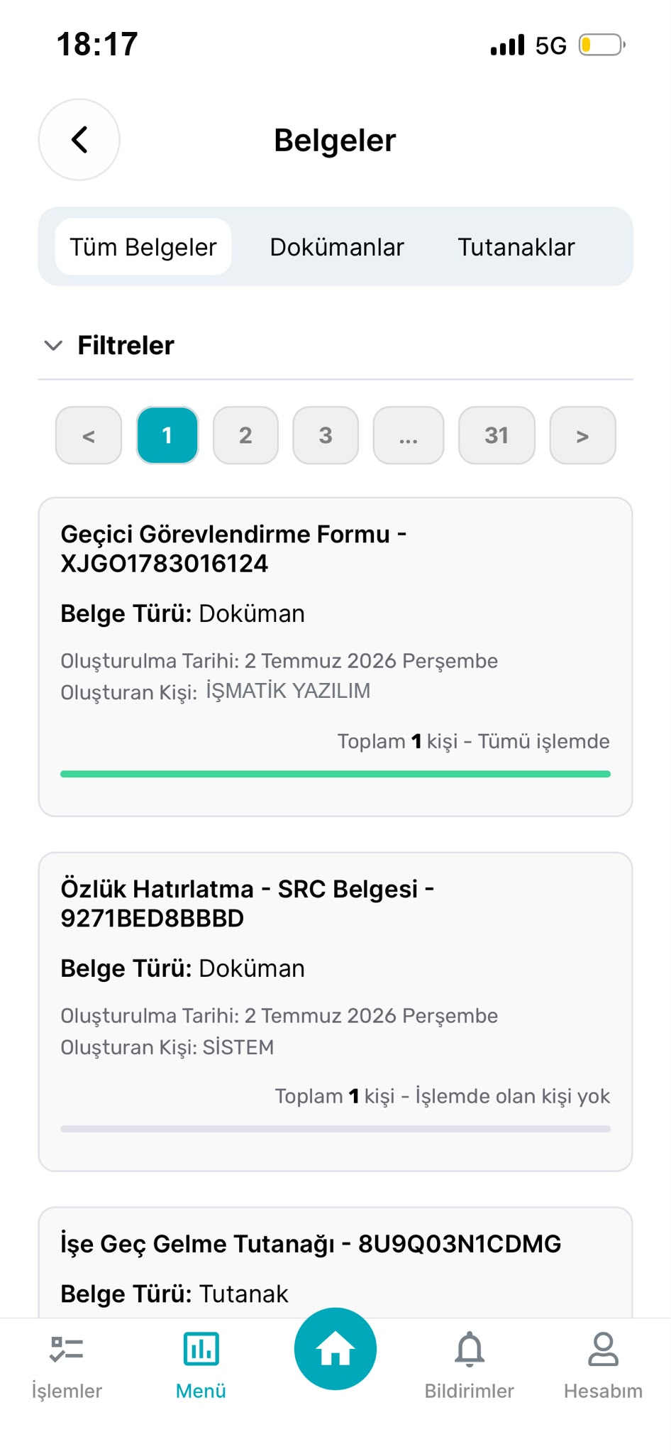 İşmatik mobil — belgeler ve dijital özlük ekranı